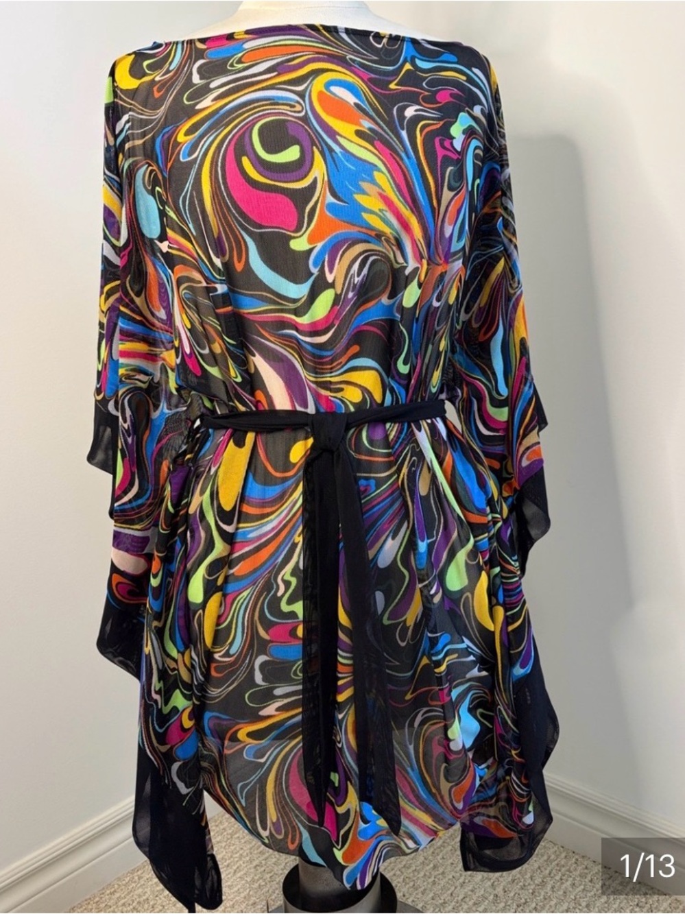 Multicolor Swirl Print Women’s Tunic with Belt - Picture 4 of 14